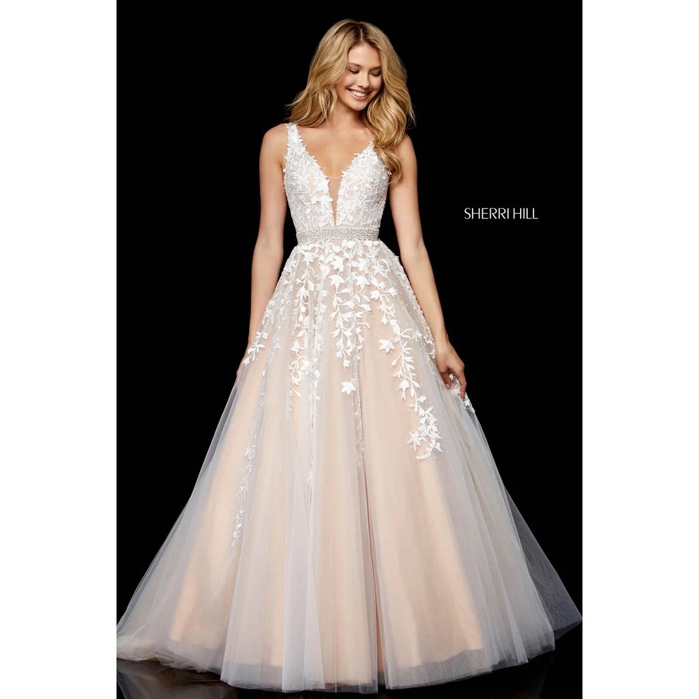Sherri Hill 11335 Ivory Nude Lace Ball Gown Size 8‎ NWT $898